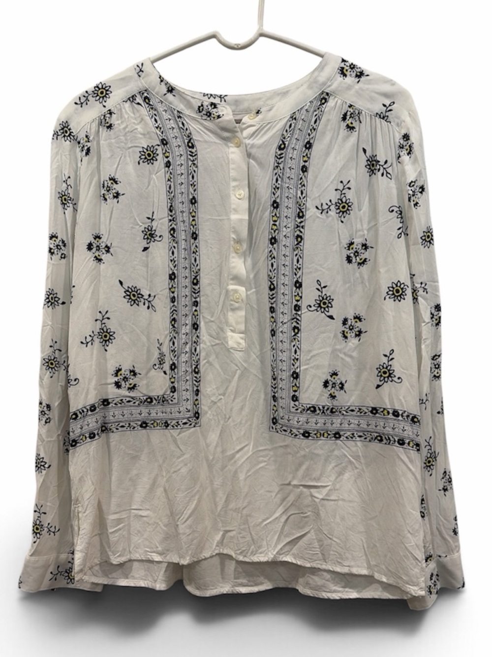LOFT White Floral Button-Front Peasant Blouse